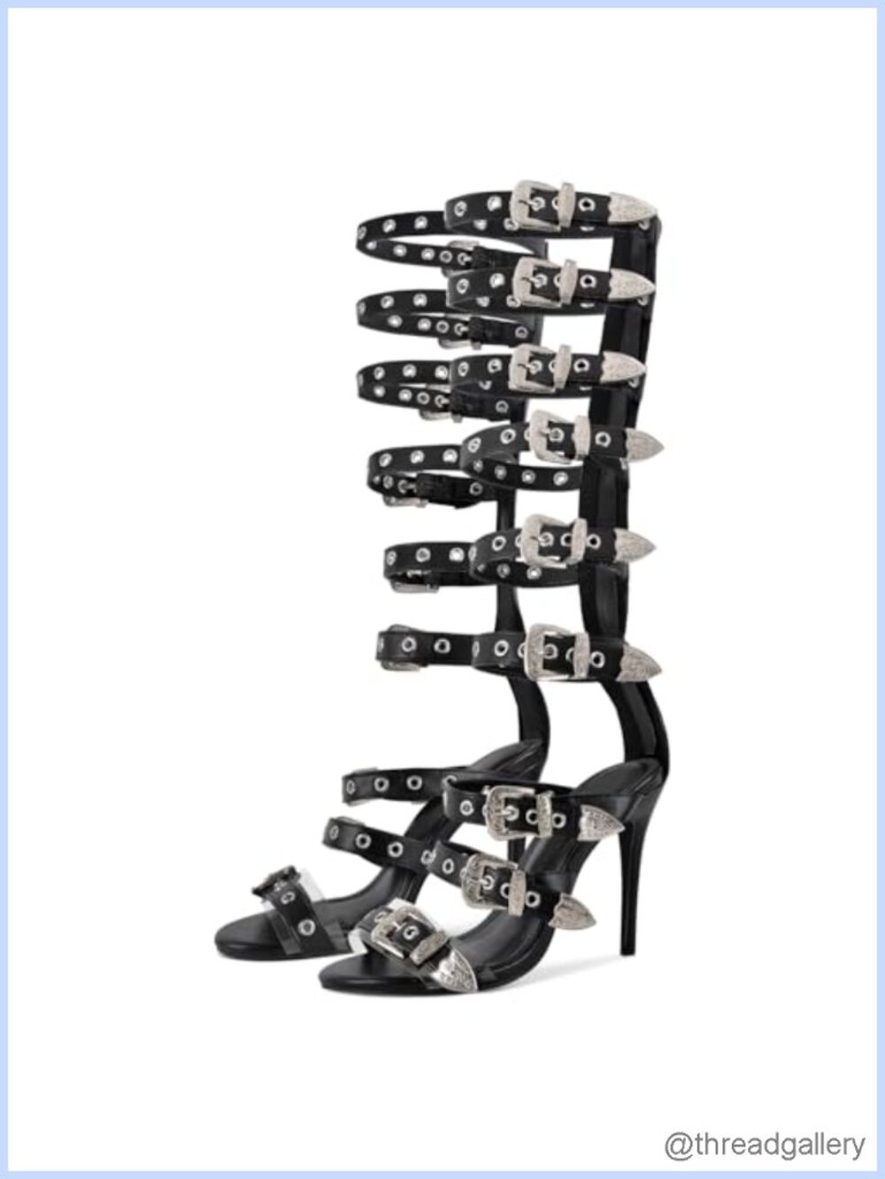 Knee High Gladiator Sandals Back Zip Up Buckle Belt Straps Wrap Heels